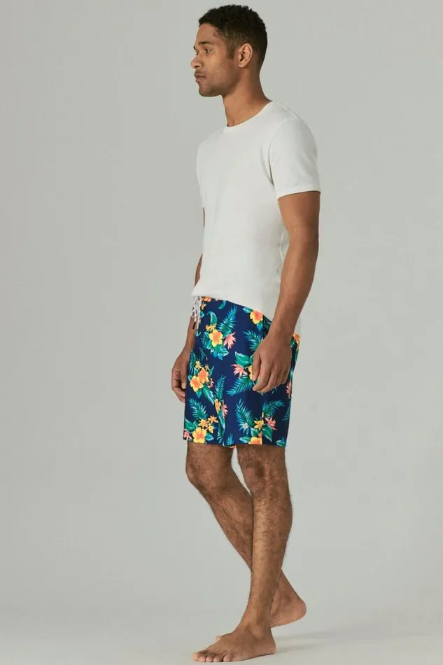 Men Lucky Brand Swim 8034 Stretch Board Short Navy Tropical Floral