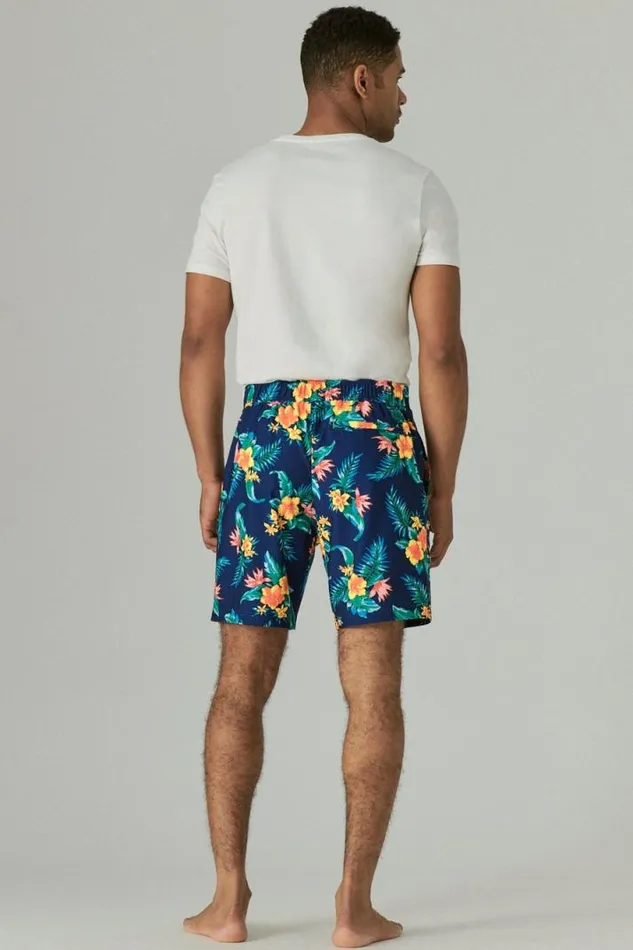 Men Lucky Brand Swim 8034 Stretch Board Short Navy Tropical Floral