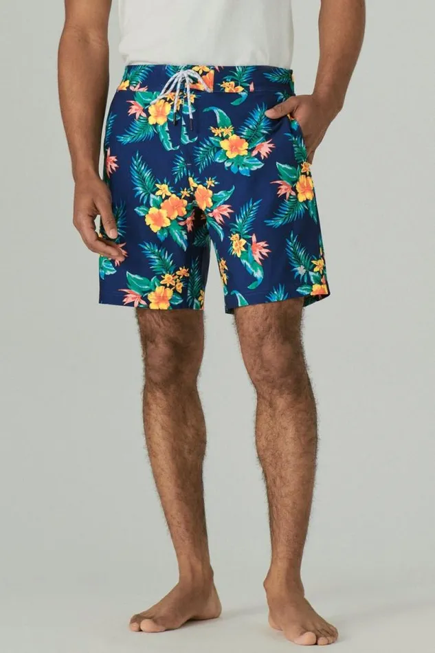 Men Lucky Brand Swim 8034 Stretch Board Short Navy Tropical Floral