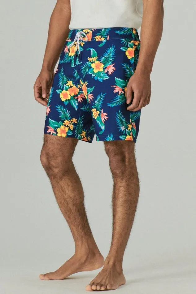 Men Lucky Brand Swim 8034 Stretch Board Short Navy Tropical Floral