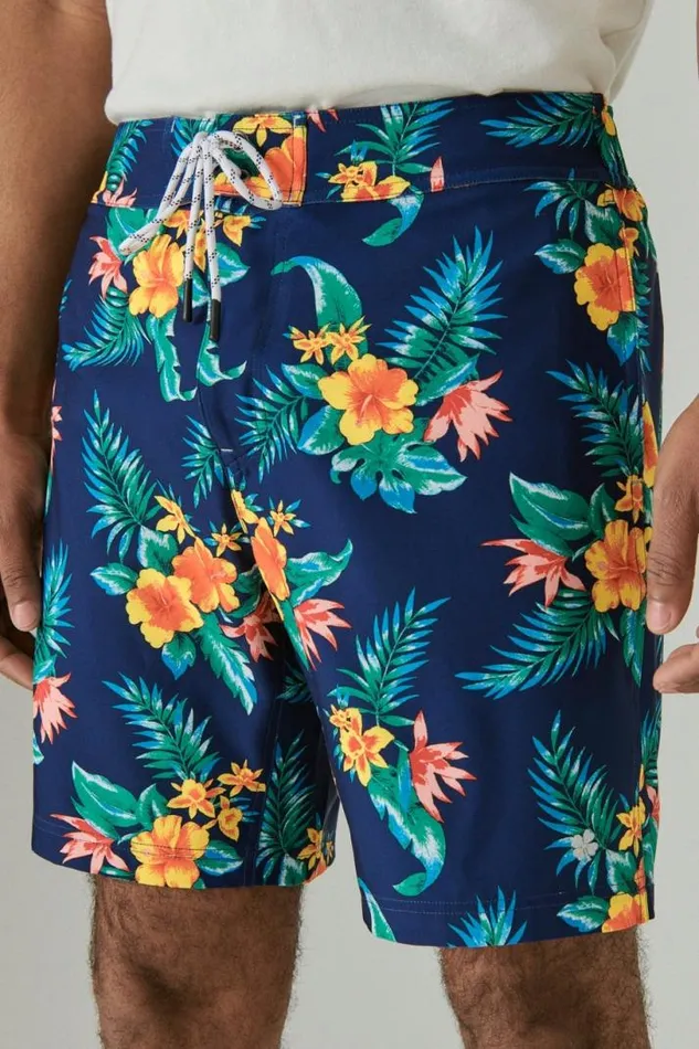 Men Lucky Brand Swim 8034 Stretch Board Short Navy Tropical Floral