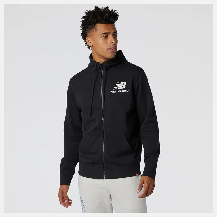 Men NB Essentials Stacked Full Zip Hoodie Black New Balance Jackets and Vests