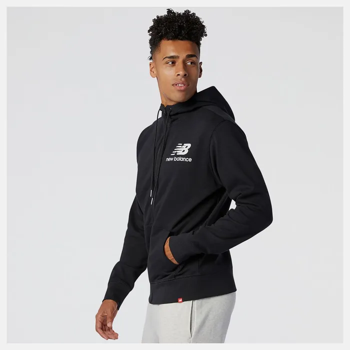 Men NB Essentials Stacked Full Zip Hoodie Black New Balance Jackets and Vests Men NB Essentials Stacked Full Zip Hoodie Black New Balance Jackets and Vests