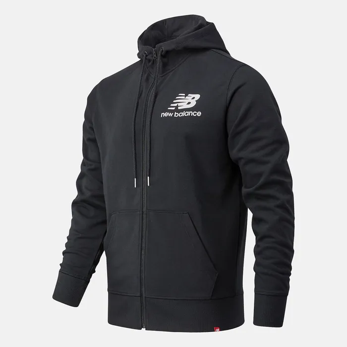 Men NB Essentials Stacked Full Zip Hoodie Black New Balance Jackets and Vests Men NB Essentials Stacked Full Zip Hoodie Black New Balance Jackets and Vests