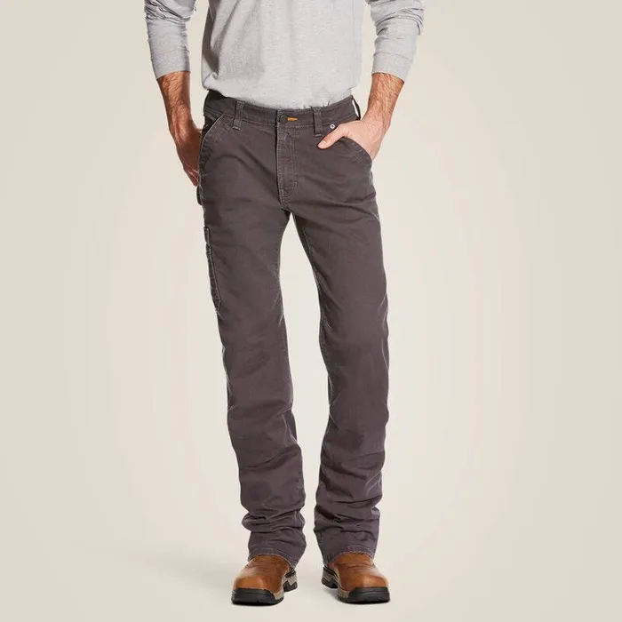 Men Pants and Shorts Ariat Rebar M4 Relaxed DuraStretch Washed Twill Dungaree Boot Cut Pant Rebar Grey