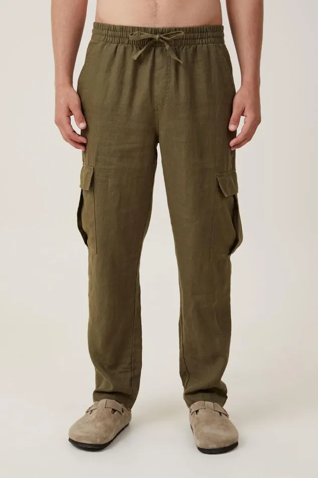 Men Pants Cotton On Cargo Linen Pant Fatigue Green Cargo
