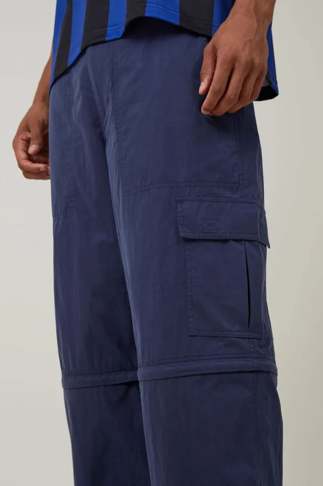 Men Pants Cotton On Parachute Zip Off Pant Workwear Navy