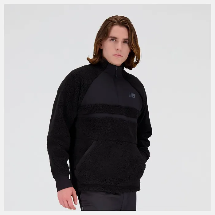 Men Q Speed Sherpa Pullover Black New Balance Jackets and Vests
