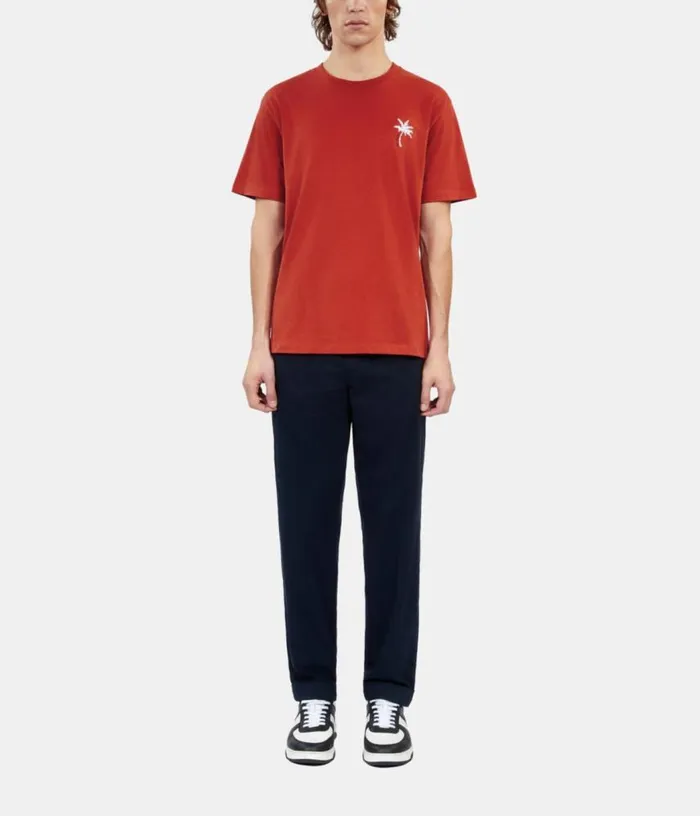 Men Red Tshirt With Palm Tree Embroidery THE KOOPLES Tshirts