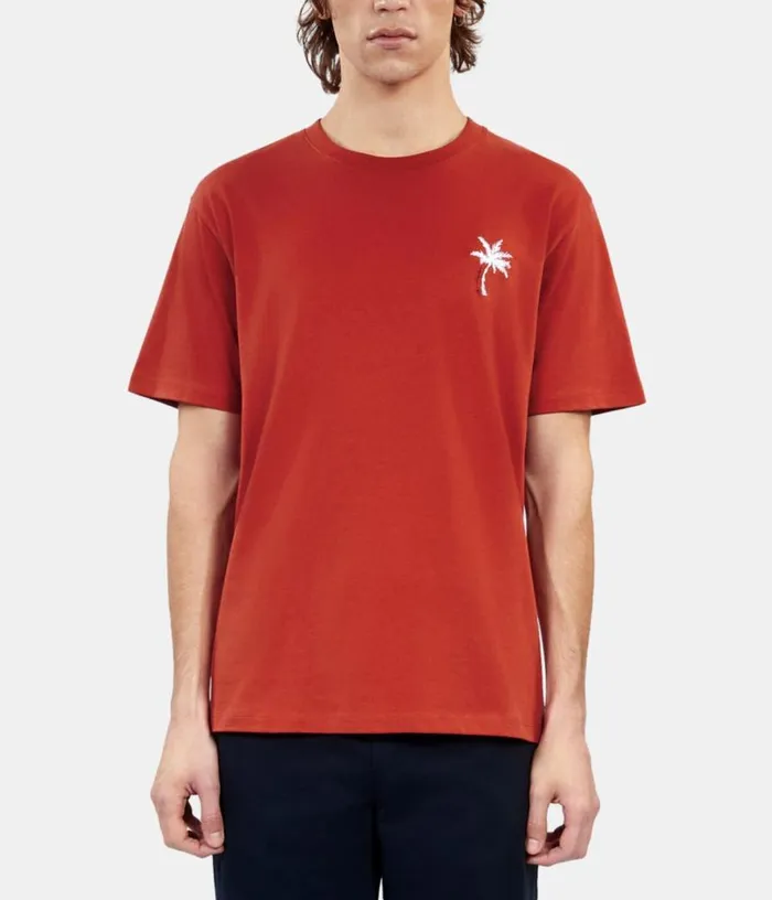 Men Red Tshirt With Palm Tree Embroidery THE KOOPLES Tshirts