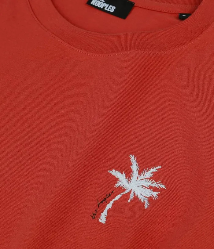 Men Red Tshirt With Palm Tree Embroidery THE KOOPLES Tshirts