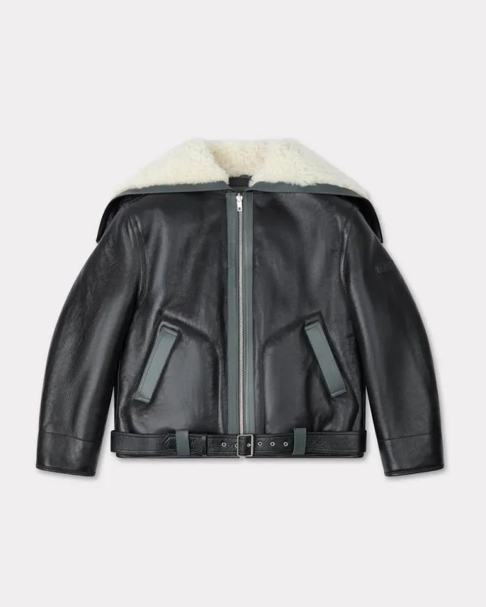Men Reversible Shearling Blouson In Lambskin Leather Black Kenzo Jackets And Coats
