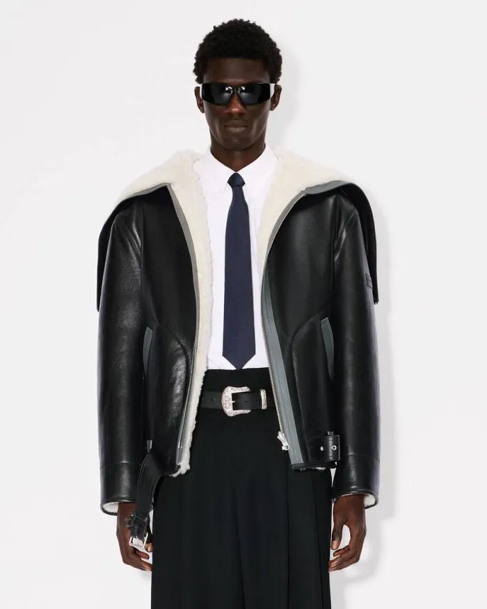Men Reversible Shearling Blouson In Lambskin Leather Black Kenzo Jackets And Coats