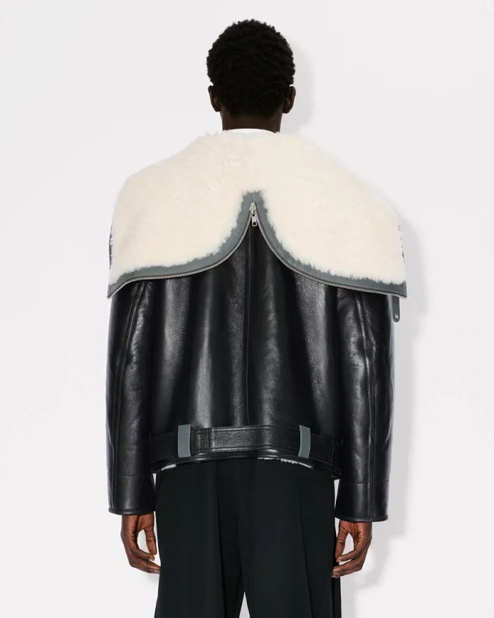 Men Reversible Shearling Blouson In Lambskin Leather Black Kenzo Jackets And Coats