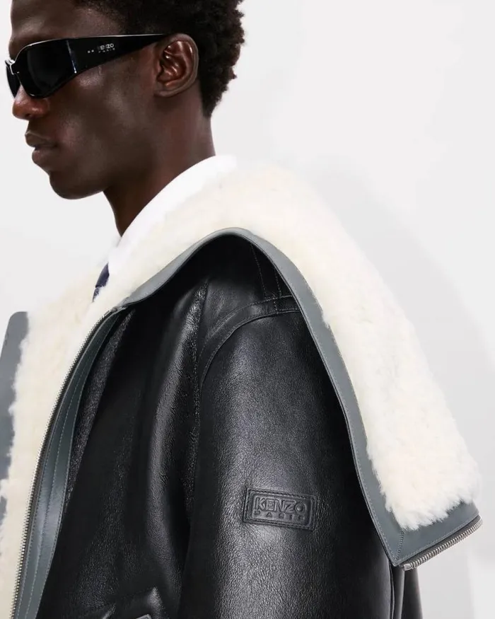 Men Reversible Shearling Blouson In Lambskin Leather Black Kenzo Jackets And Coats