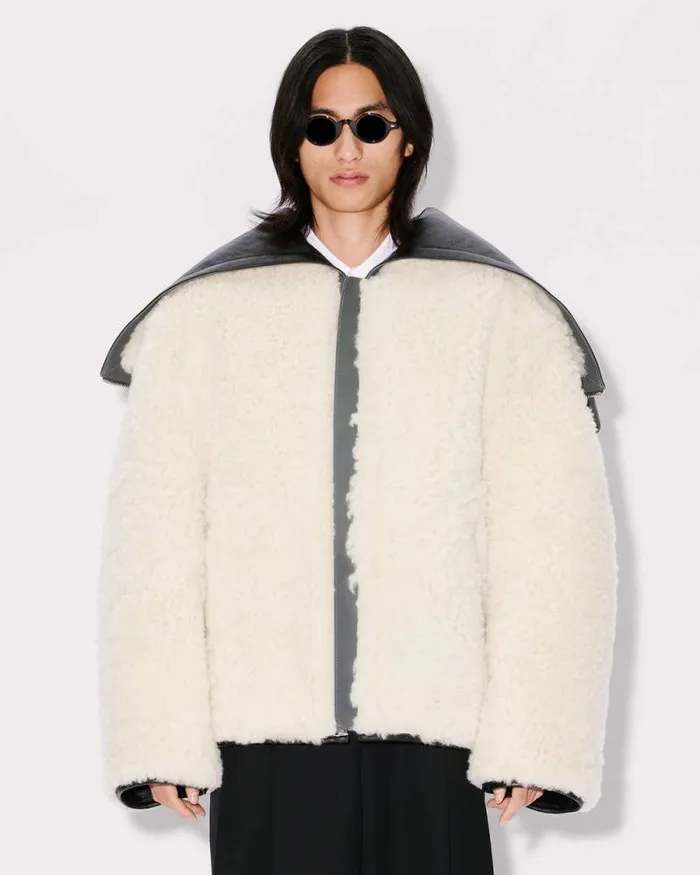 Men Reversible Shearling Blouson In Lambskin Leather Black Kenzo Jackets And Coats