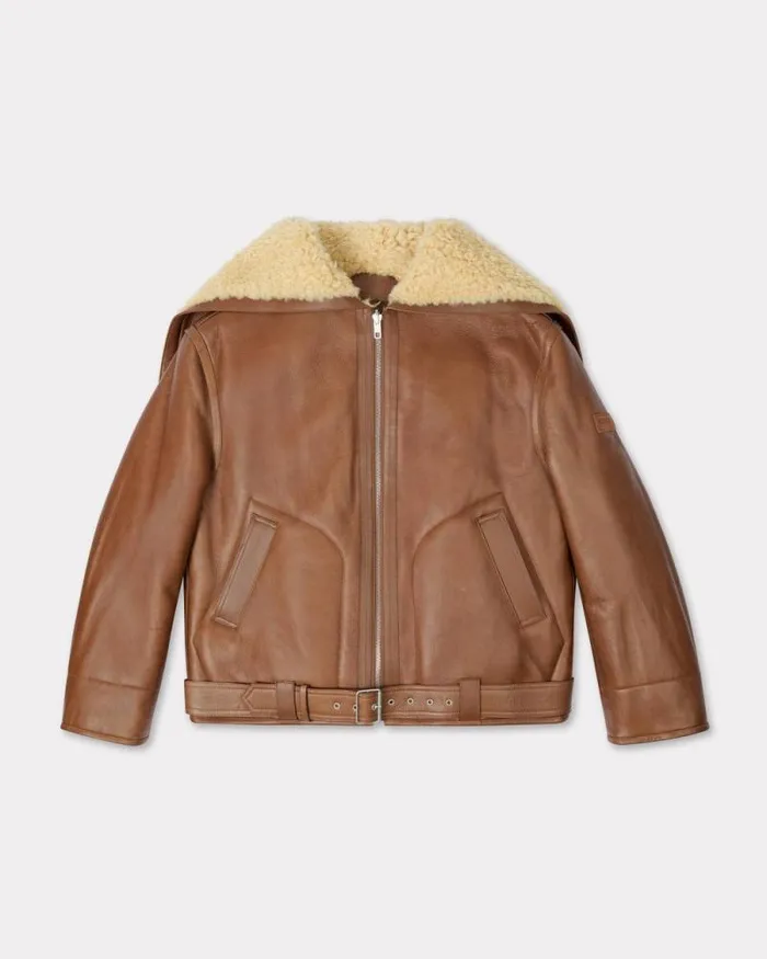 Men Reversible Shearling Blouson In Lambskin Leather Dark Camel Kenzo Jackets And Coats