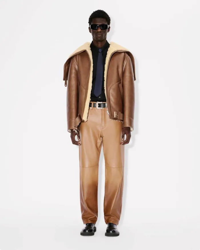 Men Reversible Shearling Blouson In Lambskin Leather Dark Camel Kenzo Jackets And Coats