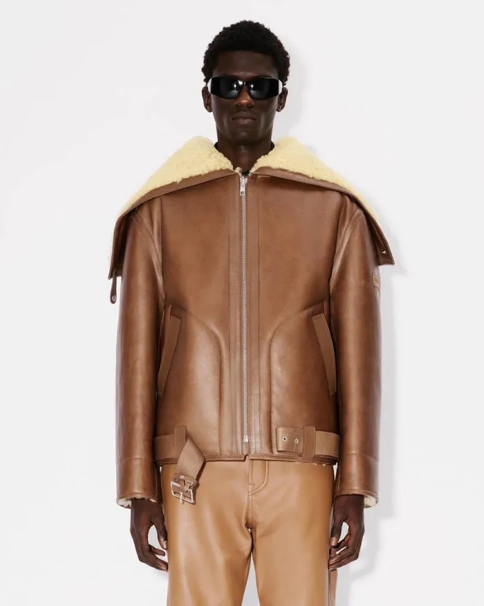 Men Reversible Shearling Blouson In Lambskin Leather Dark Camel Kenzo Jackets And Coats