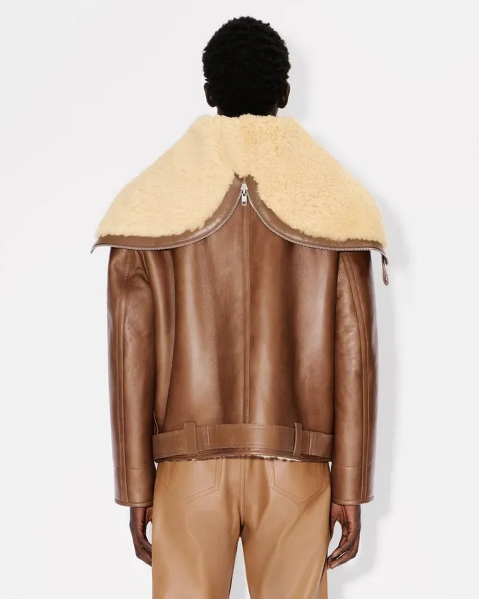 Men Reversible Shearling Blouson In Lambskin Leather Dark Camel Kenzo Jackets And Coats