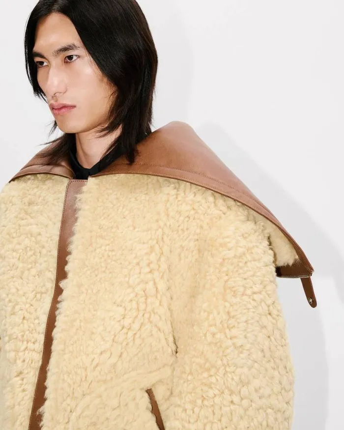 Men Reversible Shearling Blouson In Lambskin Leather Dark Camel Kenzo Jackets And Coats