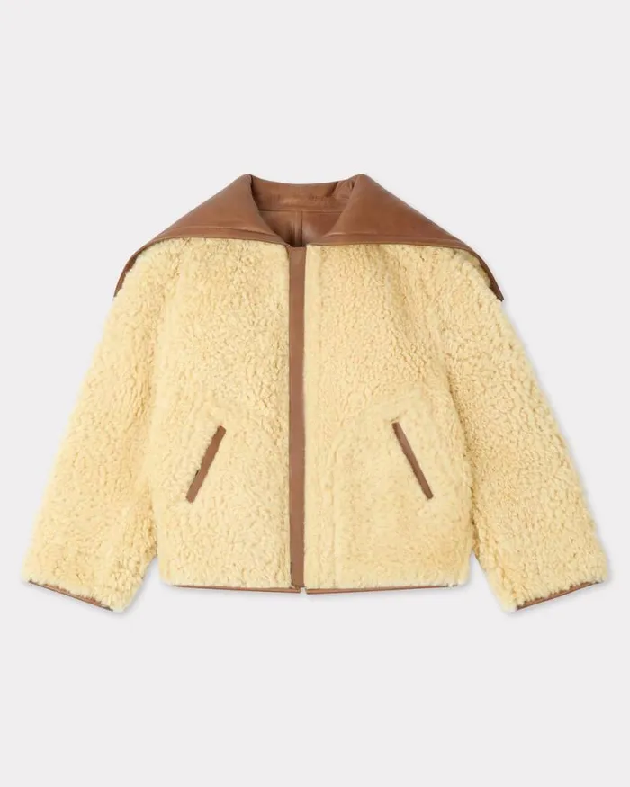 Men Reversible Shearling Blouson In Lambskin Leather Dark Camel Kenzo Jackets And Coats