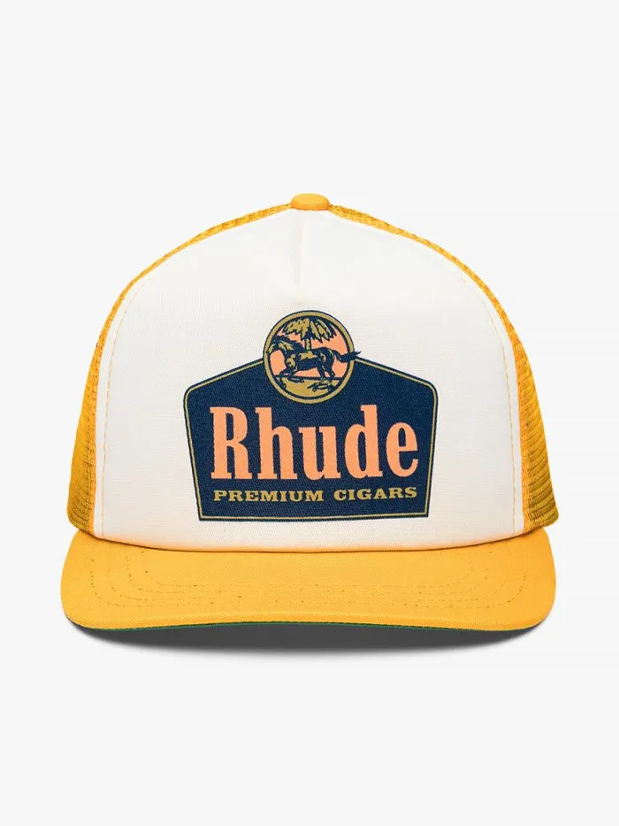 Men Rhude Hats CIGARS TRUCKER HAT Yellowivory