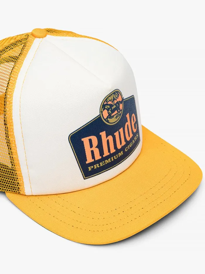 Men Rhude Hats CIGARS TRUCKER HAT Yellowivory