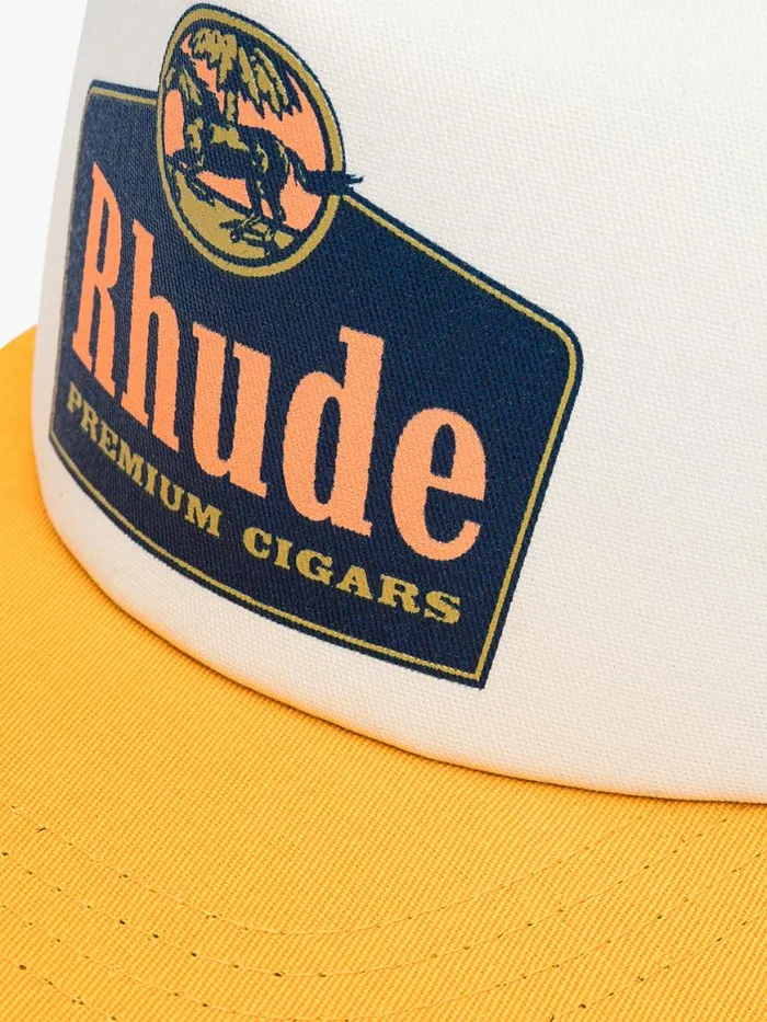 Men Rhude Hats CIGARS TRUCKER HAT Yellowivory