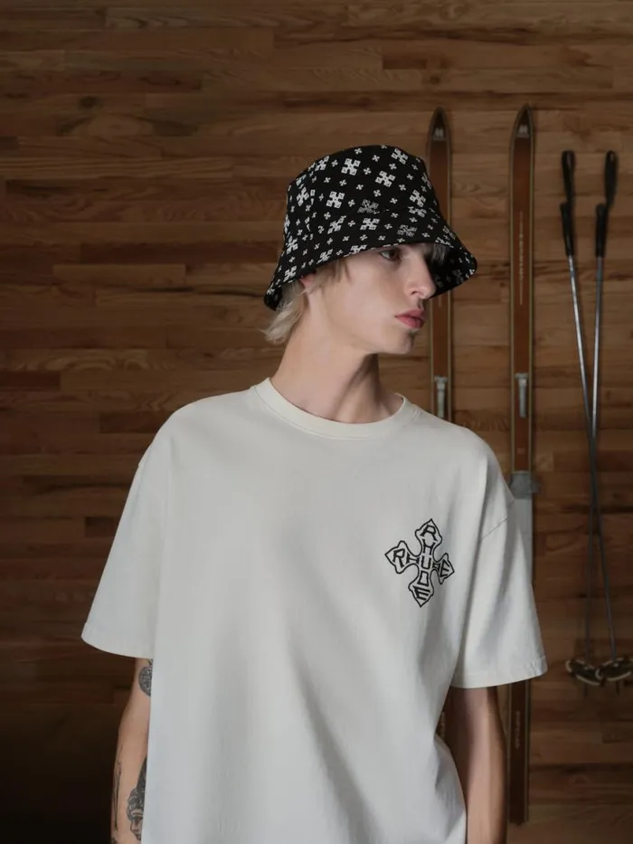 Men Rhude Hats CROSS BANDANA BUCKET HAT Blackwhite