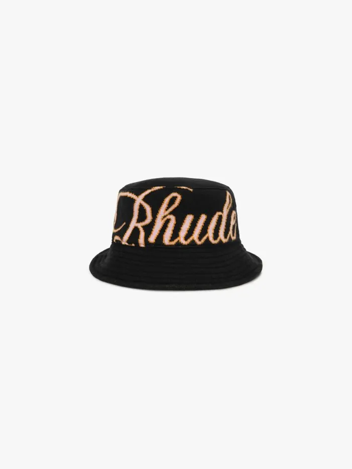 Men Rhude Hats GP KNIT SCRIPT BUCKET HAT Blackpinkorange