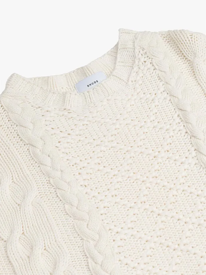Men Rhude Luxe Knitwear CABLE KNIT CREWNECK Creme