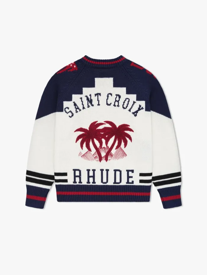 Men Rhude Luxe Knitwear ST CROIX KNIT ZIPUP Creamnavyred Men Rhude Luxe Knitwear ST CROIX KNIT ZIPUP Creamnavyred