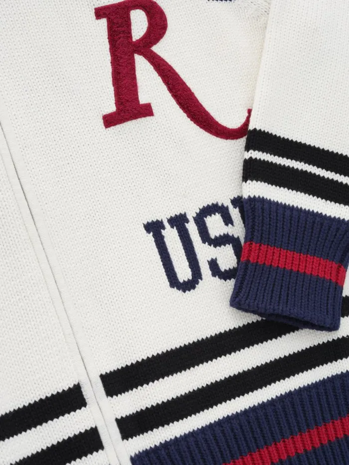 Men Rhude Luxe Knitwear ST CROIX KNIT ZIPUP Creamnavyred Men Rhude Luxe Knitwear ST CROIX KNIT ZIPUP Creamnavyred