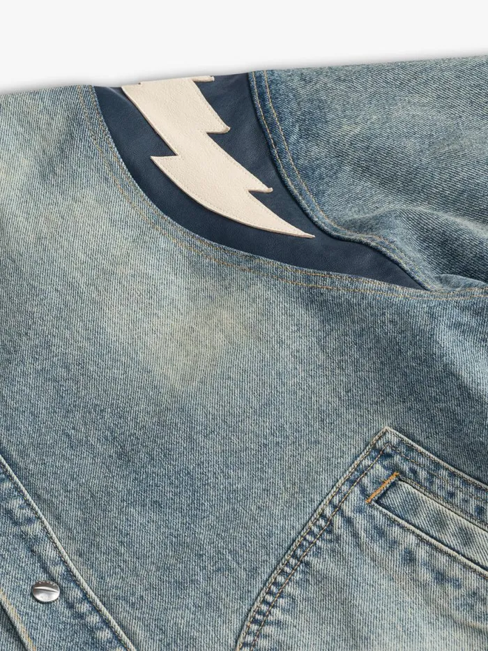 Men Rhude Outerwear DENIM LIGHTNING VARSITY JACKET Dark Indigo