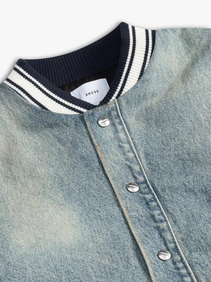 Men Rhude Outerwear DENIM LIGHTNING VARSITY JACKET Dark Indigo