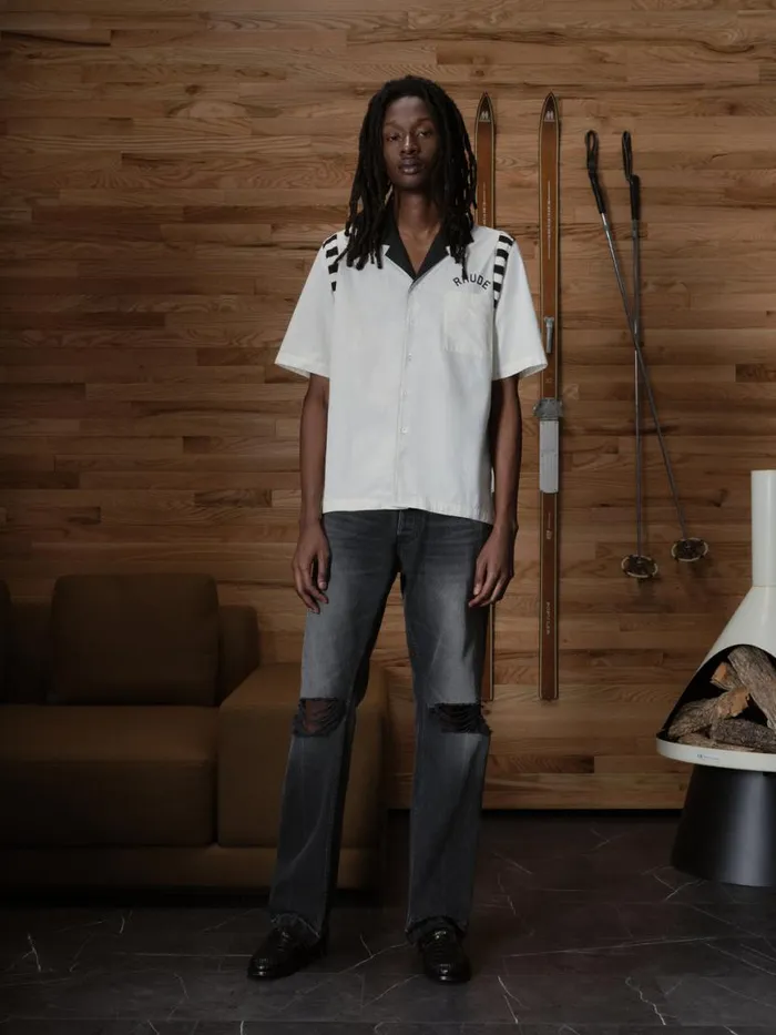 Men Rhude Shirts CHAMONIX ALPINE SHIRT Whiteblack Men Rhude Shirts CHAMONIX ALPINE SHIRT Whiteblack