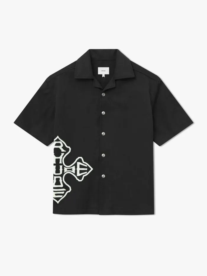 Men Rhude Shirts CROSS LOGO SNAP SHIRT Black