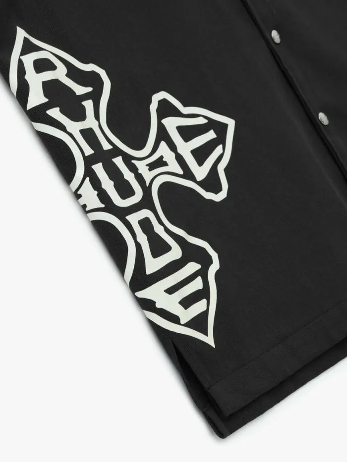 Men Rhude Shirts CROSS LOGO SNAP SHIRT Black Men Rhude Shirts CROSS LOGO SNAP SHIRT Black