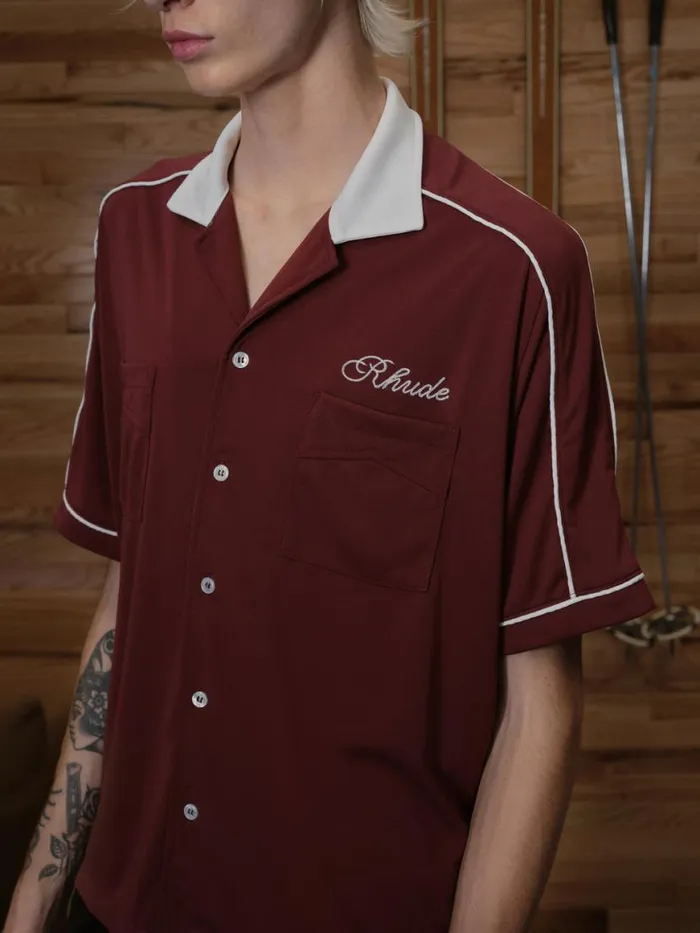 Men Rhude Shirts MONTBLANC BOWLING SHIRT Maroonwhite Men Rhude Shirts MONTBLANC BOWLING SHIRT Maroonwhite