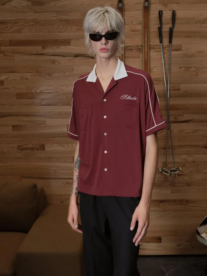 Men Rhude Shirts MONTBLANC BOWLING SHIRT Maroonwhite Men Rhude Shirts MONTBLANC BOWLING SHIRT Maroonwhite