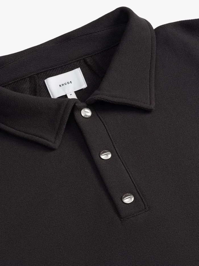 Men Rhude Shirts PIQUE SNAP SHORT SLEEVE POLO Black