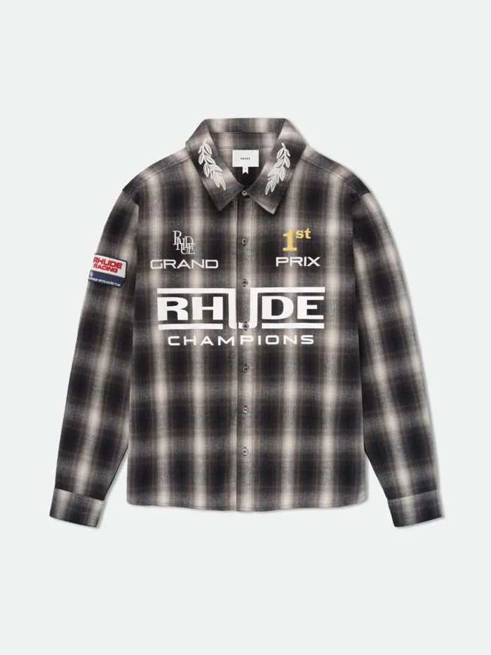 Men Rhude Shirts RACING FLANNEL Blackgrey