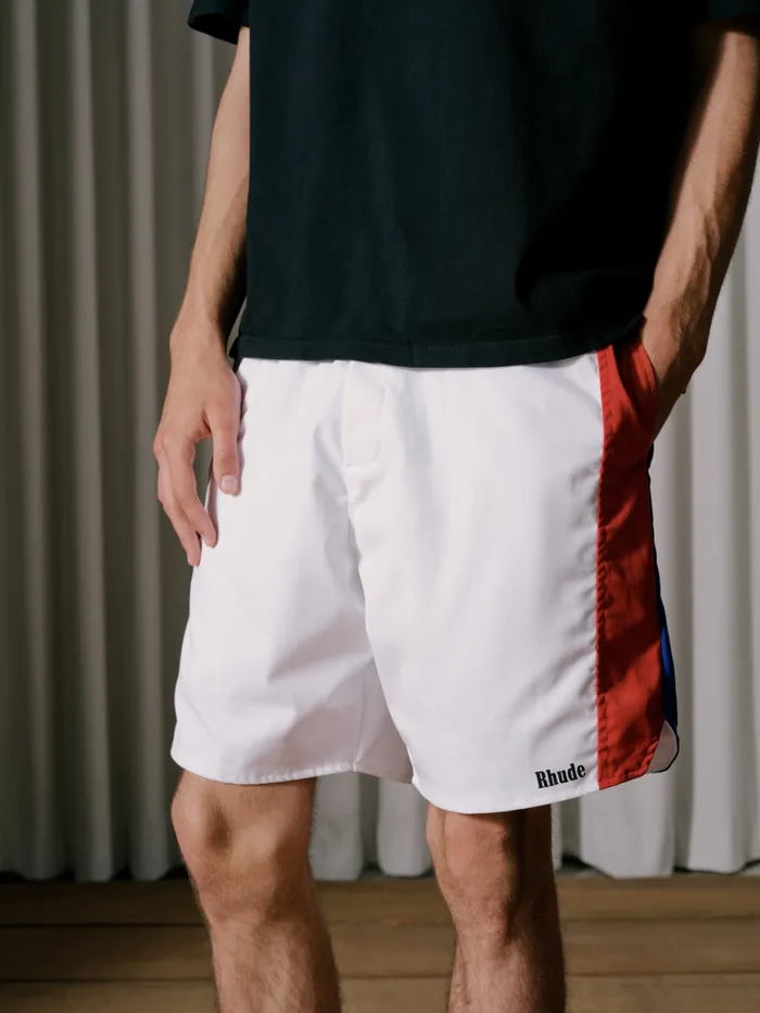 Men Rhude Shorts CHEVRON TRACK SHORTS Whitebluered Men Rhude Shorts CHEVRON TRACK SHORTS Whitebluered