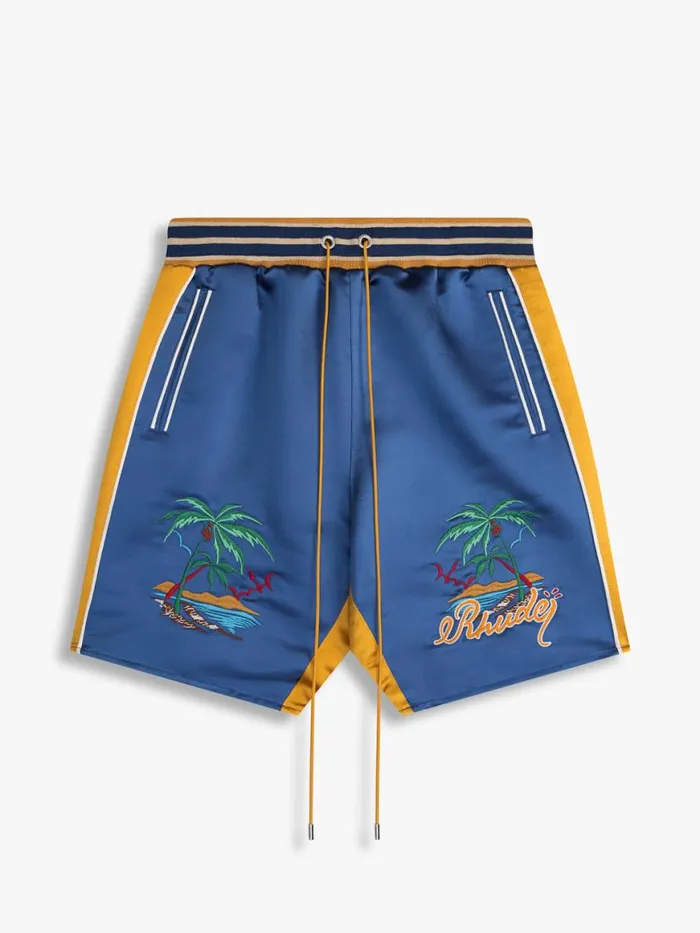 Men Rhude Shorts PALM EAGLES SOUVENIER SHORTS Navymustard Yellow