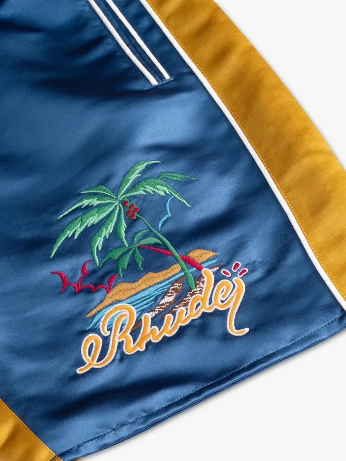 Men Rhude Shorts PALM EAGLES SOUVENIER SHORTS Navymustard Yellow