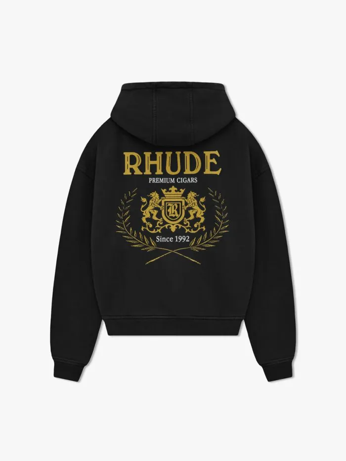 Men Rhude Sweatshirts CRESTA CIGAR HOODIE Vtg Black