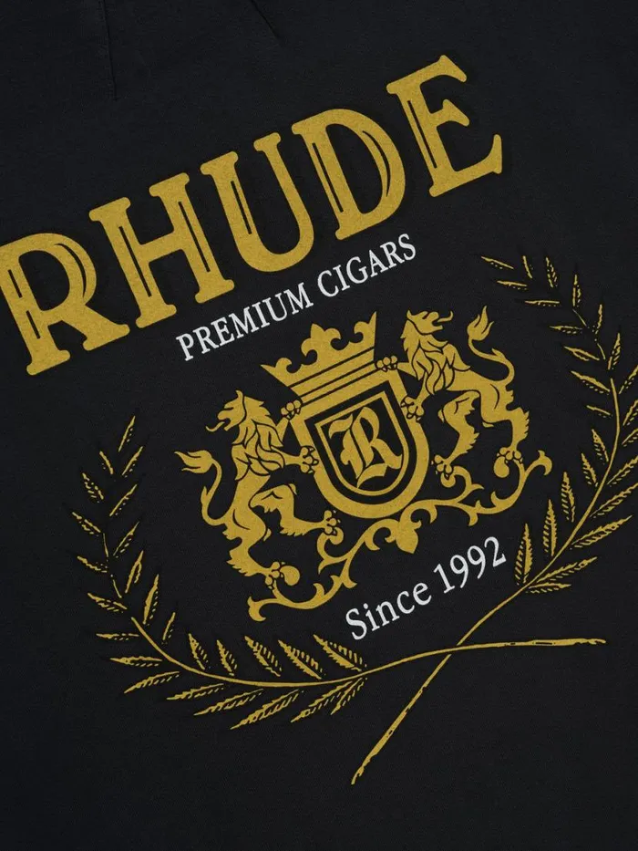 Men Rhude Sweatshirts CRESTA CIGAR HOODIE Vtg Black
