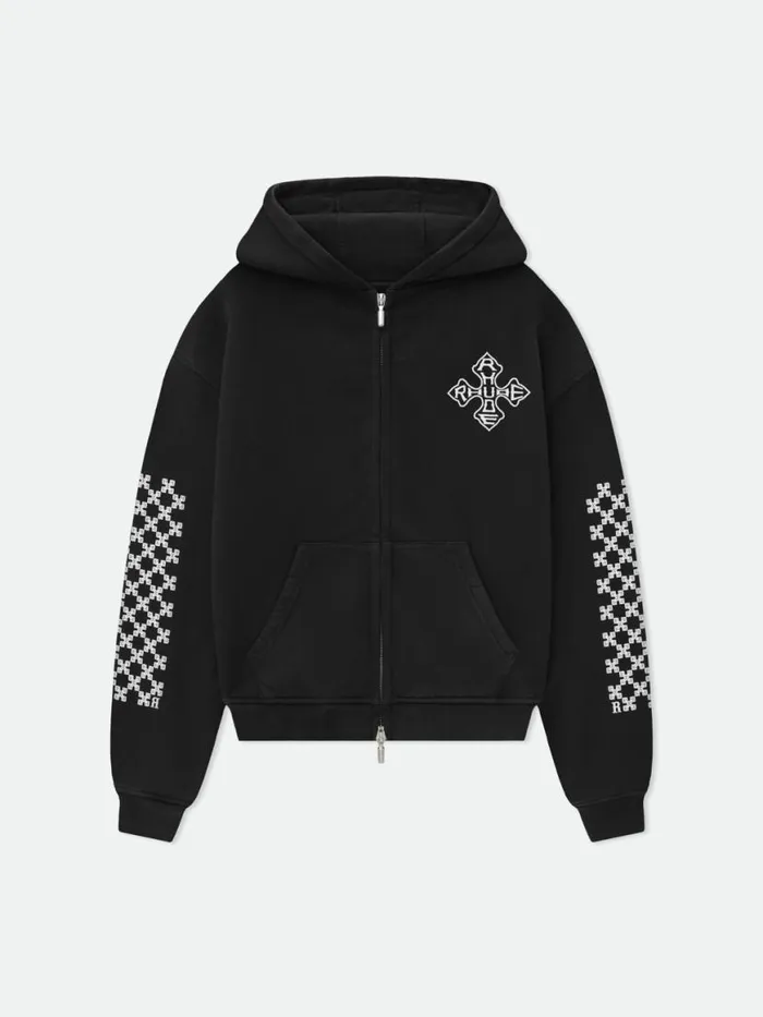 Men Rhude Sweatshirts CROSS ZIPUP HOODIE Black