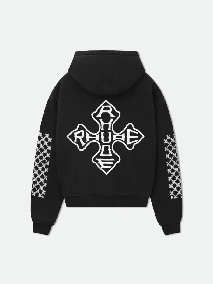 Men Rhude Sweatshirts CROSS ZIPUP HOODIE Black